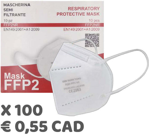 100X Mascherina FFP2 NR Bianche Certificate CE2163 Mascherine Zhejiang Gen Yuan Tang Medical Technology Certificazione CE2163- DPI | bfe ≥95% | Imbustate Singolarmente
