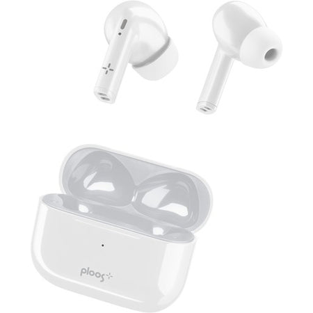 auricolare vivavoce bluetooth doppio con base di ricarica bianco