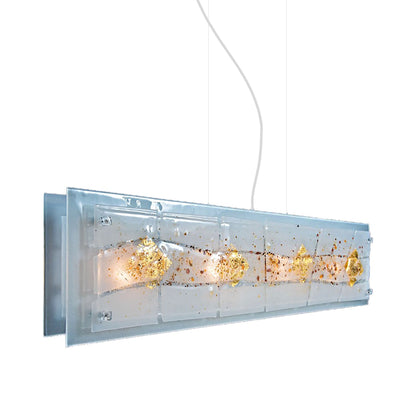 Lampadario vetro foglia oro 24K-ambra Familamp MIAMI 309 SG E27 LED lampada soffitto moderna artigianale