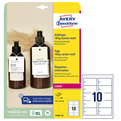 Cartellini Micro-Perforato Stampabili Bianchi 90X50Mm 10Fg (10 Cart/Fg Avery