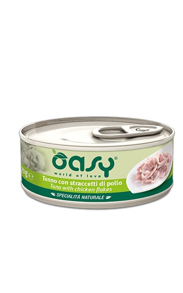 Oasy Gatti Specialità Naturale Tonno con Straccetti di Pollo Scatoletta 70gr