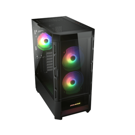 Cougar Duoface RGB è un case Midi Tower nero con illuminazione RGB. Offre supporto per ventole multiple, pannello in vetro temperato e spazio per schede grafiche fino a 33