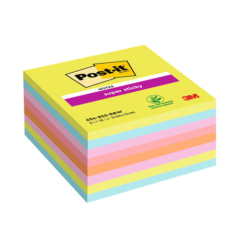 Cf. 8Pz Blocco 45Fg. Post-It Super Sticky 76X76Mm 654-8Ssrbw Colori Assortiti