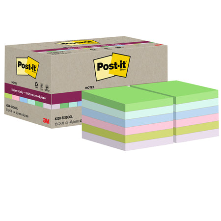 Cf 12Pz Blocco 70Fg Post-ItSupersticky Green 47,6X47X6Mm 622R-Ss12Col Pastello