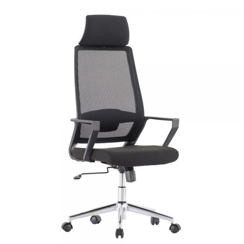 Sedia per Ufficio con Schienale Alto e Base Cromata Nero