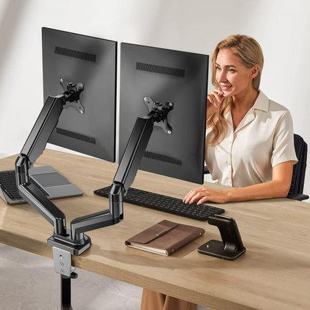 Supporto da Scrivania Doppio Monitor 17-32'' con Molla a Gas Nero