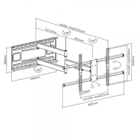 Staffa a Muro Braccio Estensibile fino a 1015 mm per LCD 43-80'' Nero