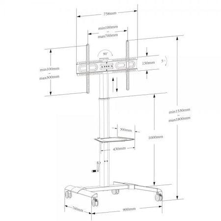 Trolley da Pavimento con Mensola per TV LCD/LED/Plasma 32-70''