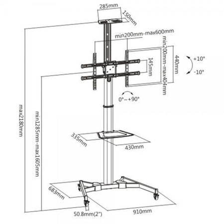 Supporto da Pavimento con Mensola TV/LED/LCD 37''-70'' Nero