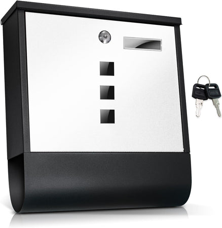Cassetta Porta Posta Acciaio Verniciato Antiruggine 37x33.5x10 cm 2 Chiavi Bianco Nero
