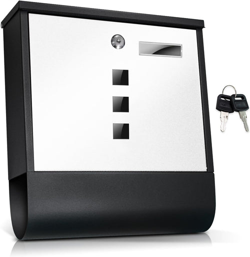 Cassetta Porta Posta Acciaio Verniciato Antiruggine 37x33.5x10 cm 2 Chiavi Bianco Nero