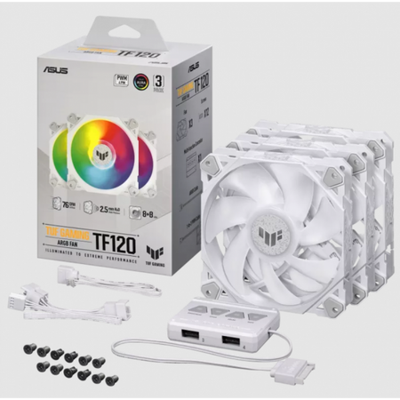 ASUS TUF Gaming TF120 ARGB - White Edition - Ventola per case - 120 mm - Bianco (confezione da 3)