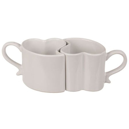 Coppia 2 tazze a forma di cuore in gres bianco per innamorati
