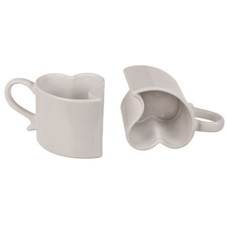 Coppia 2 tazze a forma di cuore in gres bianco per innamorati