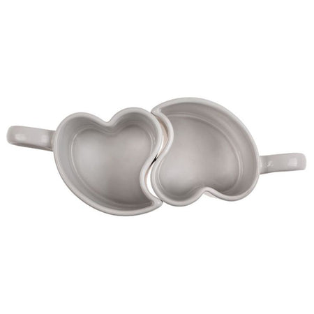 Coppia 2 tazze a forma di cuore in gres bianco per innamorati