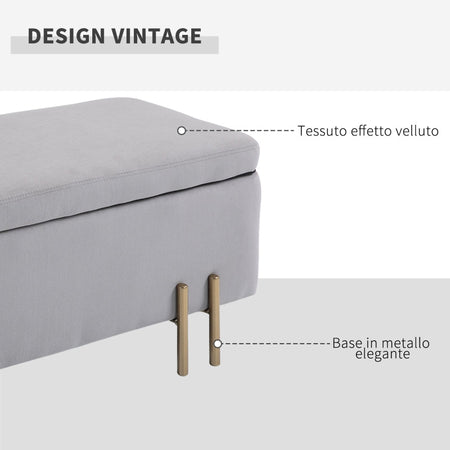 cassaPanca Contenitore baule ingresso panca camera da letto grande pouf tessuto negozio per Interni con Seduta Imbottita e Piedini Laccati Oro, Design Moderno ed Elegante, 100 x 40 x 42cm F838-024GYA