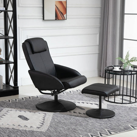 sedia ufficio studio negozio soggiorno Poltrona Relax Reclinabile con Pouf Poggiapiedi e Rivestimento in eco pelle, Nero F833-360BKA
