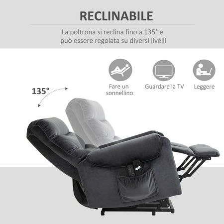 poltrona anziani disabili elettrica alza persona soggiorno salotto poltrona letto relax massaggiante con telecomando punti massaggio vibrazione riscaldante alzata assistita massaggi imbottita velluto grigio poltrone elettriche R5B713-090V90CGGG7