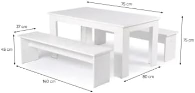 set tavolo + 2 panche da pranzo cucina giardino interno e esterno in legno moderno soggiorno 6 posti bianco T5T2253,2,0D3V