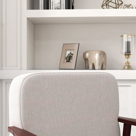 sedia a Dondolo poltrona soggiorno salotto camera in Tessuto Effetto Lino e Legno con Braccioli e Cuscini , 66x78x76 cm, Beige e Marrone F839-783V00BGA