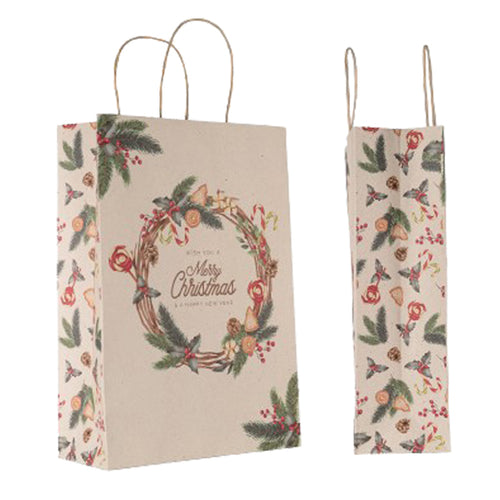 Blister 25 Shopper In Carta 36X12X40Cm Natale Ghirlanda Verde Mainetti Bags