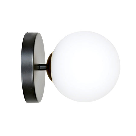 Applique A 1 Luce Floki In Acciaio Nero E Sfera In Vetro Bianco E Oro