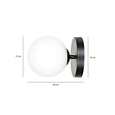 Applique A 1 Luce Floki In Acciaio Nero E Sfera In Vetro Bianco E Oro