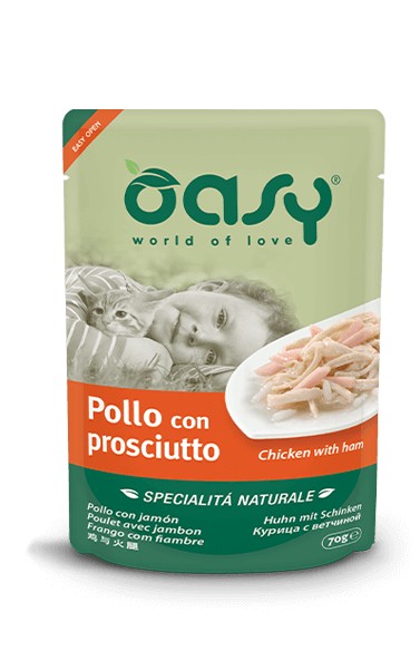 Oasy Specialità Naturale Gatti Pollo con Prosciutto Busta 70gr
