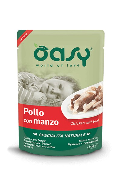 Oasy Specialità Naturale Gatti Pollo con Manzo Busta 70gr