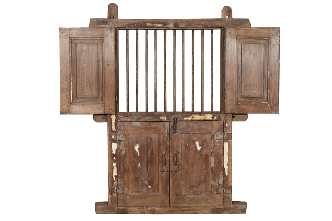 Biscottini Biscottini Finestra Antica Legno Teak Massello Grata Ferro 114x13x148 finestrina