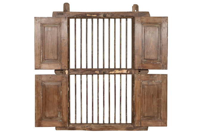 Biscottini Biscottini Finestra Antica Legno Teak Massello Grata Ferro 114x13x148 finestrina