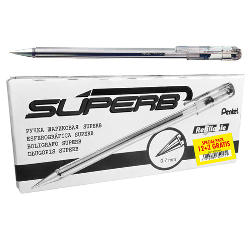 12+2Pz Penna Sfera Superb Bk77 Promopack Nero 0.7Mm Pentel