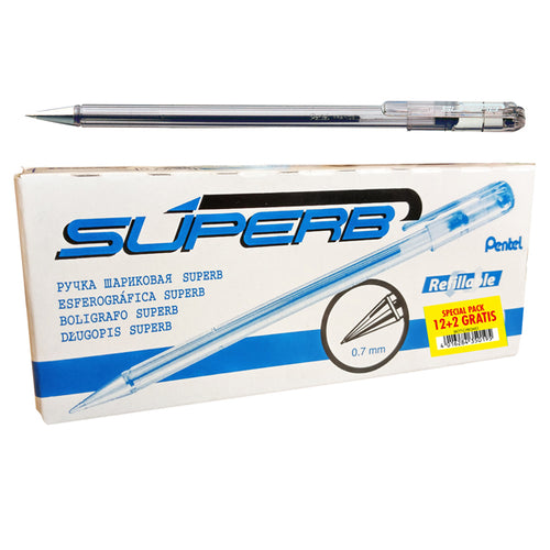 12+2Pz Penna Sfera Superb Bk77 Promopack Blu 0.7Mm Pentel