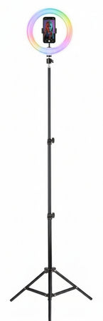supporto selfie ring nero universale Anello led con modalità RGB a luminosità regolabile e treppiede da 160 cm per riprese video