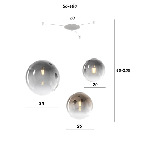 Lampadario moderno Top Light BIG ECLIPSE 1194 BI S3 S MIX BR FU E27 LED vetro lampada soffitto sfera globo
