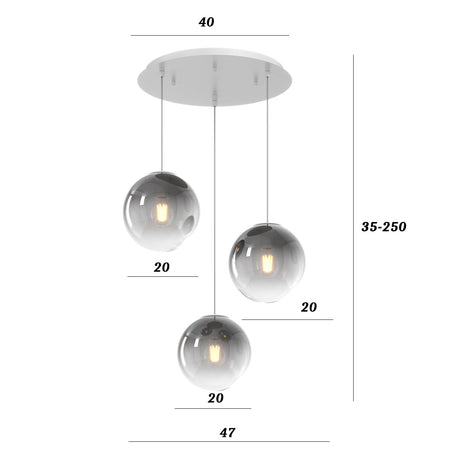 Lampadario moderno Top Light BIG ECLIPSE 1194 BI S3 TP FU E27 LED vetro lampada soffitto sfera globo