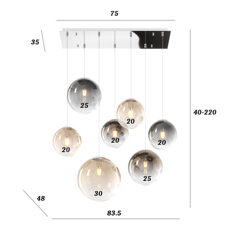 Lampadario moderno Top Light BIG ECLIPSE 1194 CR S7 RMIX MC E27 LED vetro lampada soffitto sfera globo