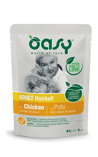 Oasy Adult Hairball Bocconcini in Salsa Gatti Pollo Busta 85gr