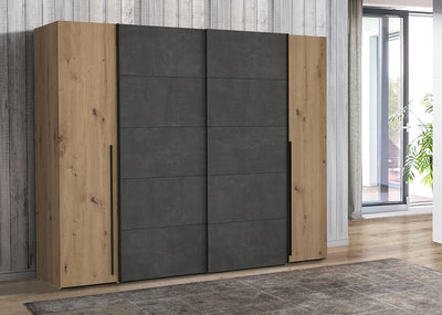 armadio moderno per camera da letto 4 ante scorrevoli in legno marrone e grigio 7GH2245,152,0SS5