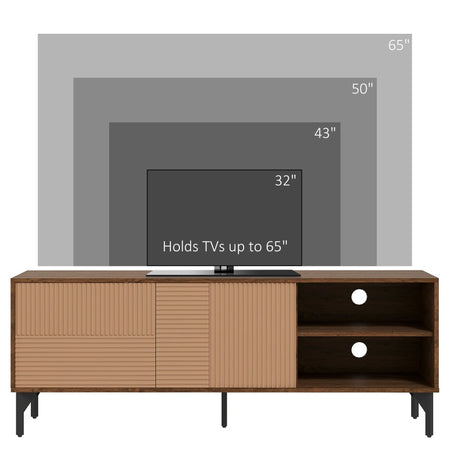 Mobile Porta TV fino 65" con 2 Armadietti e 2 Vani Aperti in Legno, 150x40x56cm, Marrone F839-665V80CFA