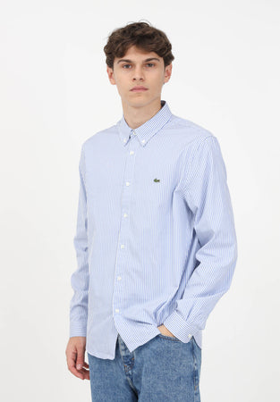 Lacoste Camicie Riga celeste da uomo