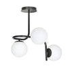 Lampadario 3 Luci Kalf In Acciaio Nero A Bracci E Sfere In Vetro Opalino