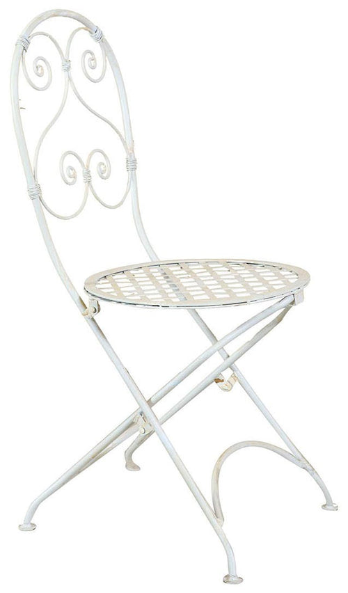 Biscottini Sedia in ferro battuto pieghevole da esterno da giardino da pranzo finitura bianca anticataL40xPR45xH94 cm