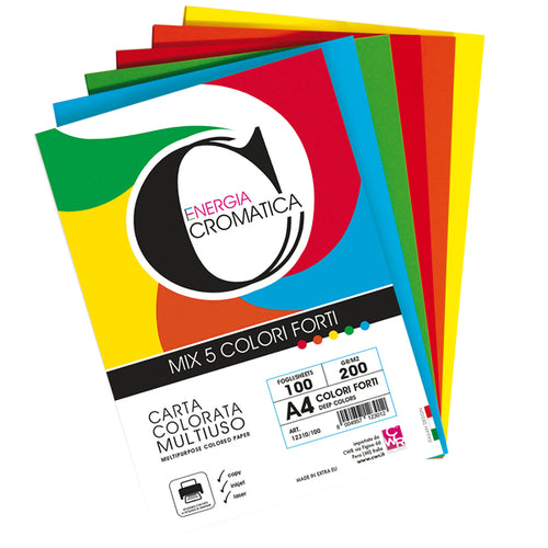 Risma 100 Fg Cromatica 200Gr A4 Colori Assortiti Forti Cwr