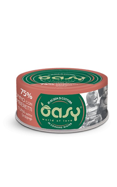 Oasy Adult Gatti More Love Tonno con Gamberetti in Acqua di Cottura Scatoletta 70gr