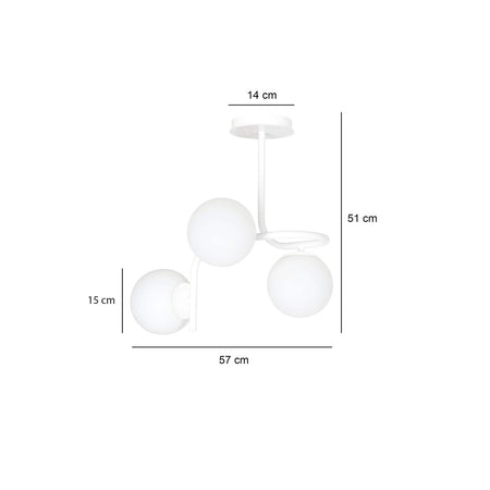 Lampadario 3 Luci Kalf In Acciaio Bianco A Bracci E Sfere In Vetro Opalino