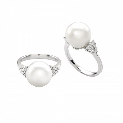 GIORGIO VISCONTI ANELLO IN ORO BIANCO, DIAMANTI E PERLA