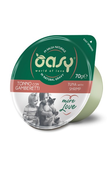 Oasy Adult Gatti More Love Tonno con Gamberetti Vaschetta70gr