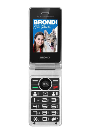 telefono gsm brondi amico prezioso blu clamshell dual sim quadri band  display 2.8 flip attivo e base di ricarica