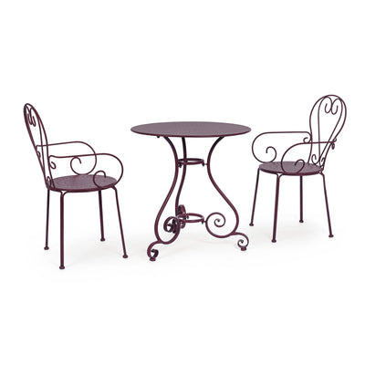 Set Etienne Tavolino tondo con poltrone colorate in acciaio verniciato a polvere per giardino e bar finitura opaca